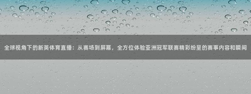 全球视角下的新英体育直播：从赛场到屏幕，全方位体验亚洲冠军联赛精彩纷呈的赛事内容和瞬间